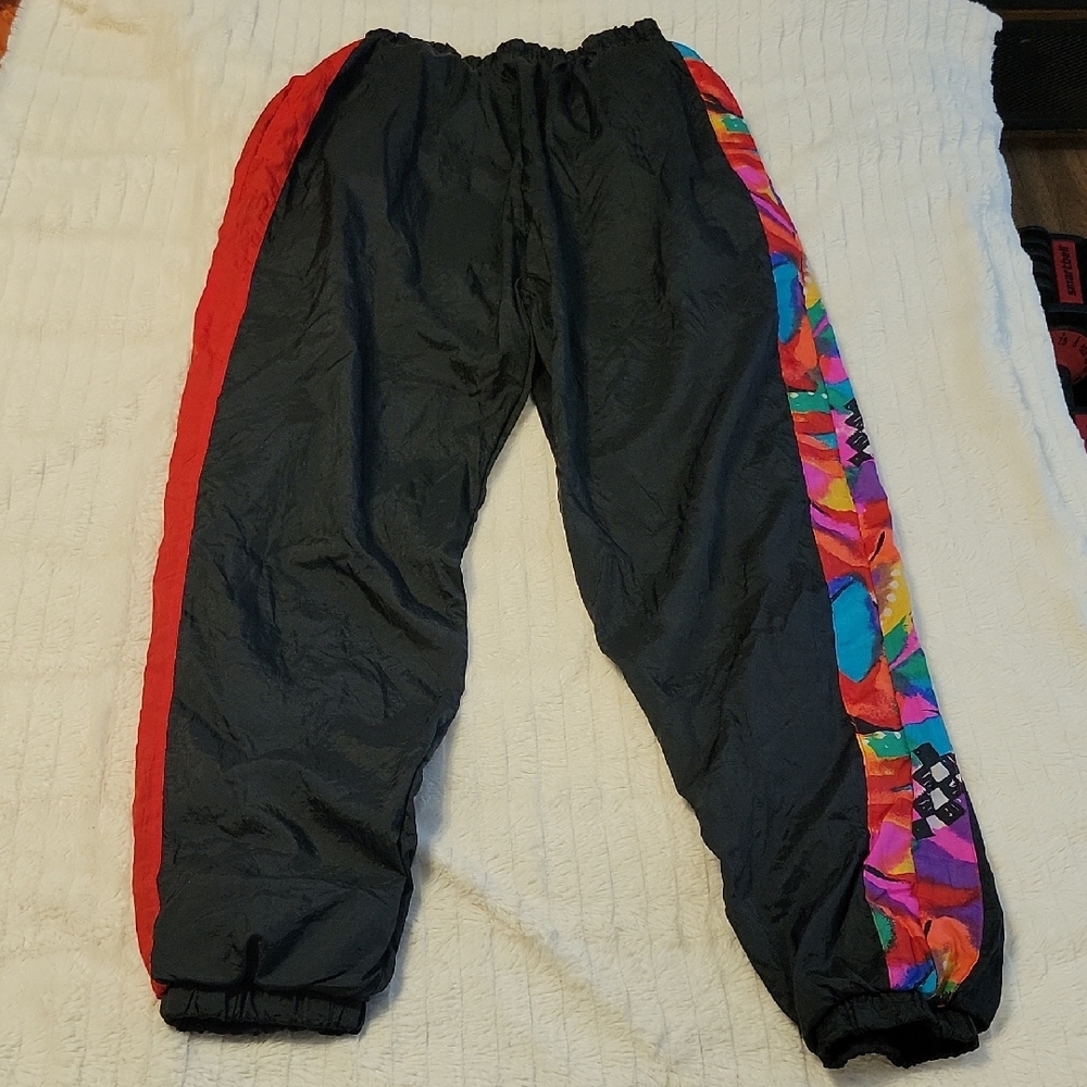 VINTAGE LONDON FOG Girl's Colorful Black Track Pants 80s 90s Vaporwave - Picture 2 of 15